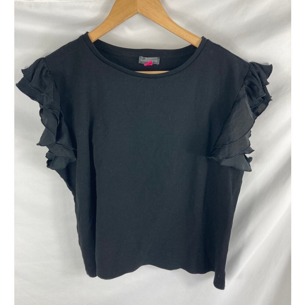 Vince Camuto Ruffle Shoulder Black Blouse Size Large